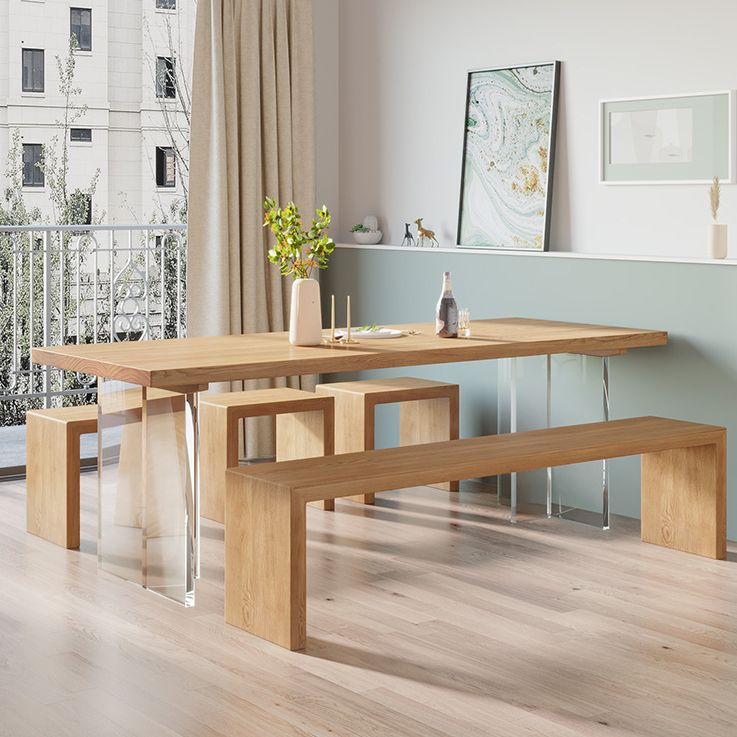 Contemporary Khaki Standard Dining Table Solid Wood Rectangle Dining Table with Double Pedestal Base