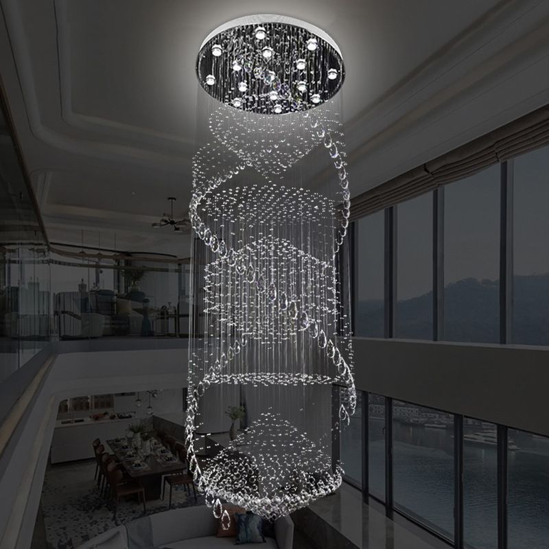 Simple Swirling Strand Ceiling Lamp 10 Bulbs Crystal LED Multi Light Pendant in Silver