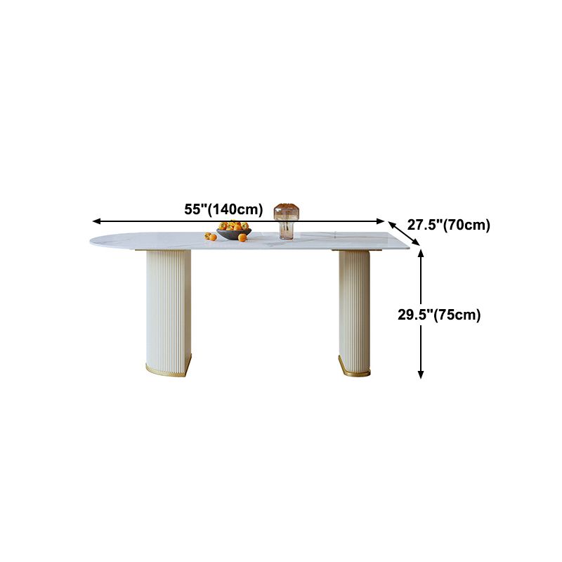 Stone Top Dining Table Modern Dining Table with Sled Base in White