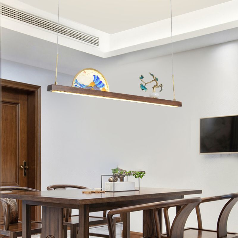 Luce artistica per arti moderna dell'isola lineare in legno scuro per sala da studio