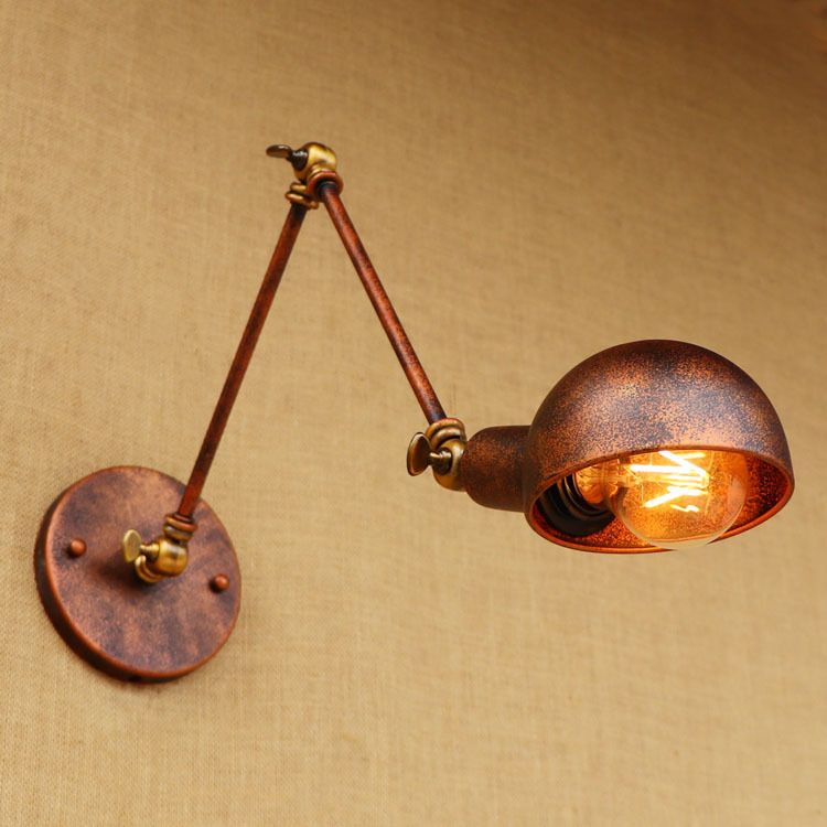 1 Light Bowl Wall Light Fixture Antique Style Rust Metal Wall Sconce with Swing Arm for Study Room