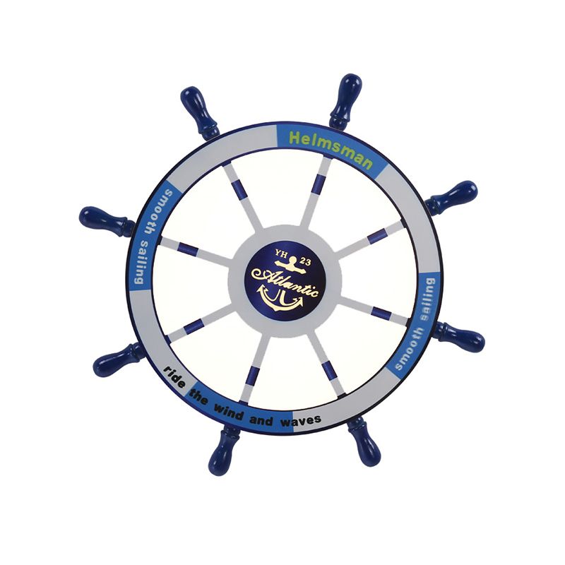 Rudder Chambre à coucher LED Flush Mount Lighting Wood Kids Style Flush Mount Ceiling Light in Blue