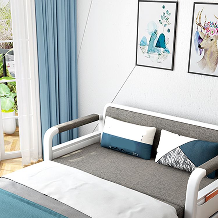 Linen Convertible Sofa Bed with Square Arms and Storage in Grey