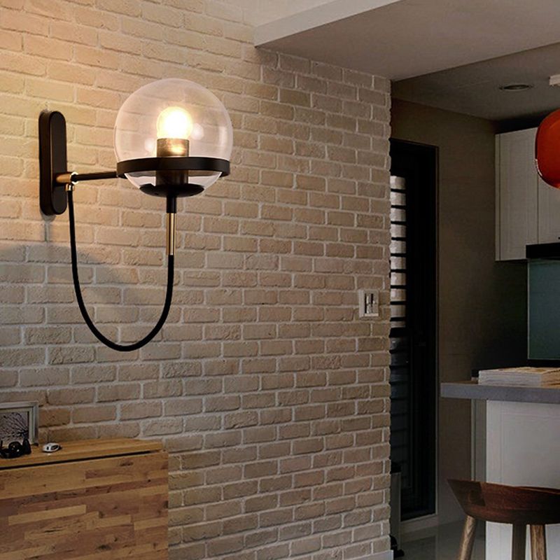 Industrial 1 - Light Wall Light Fixture Iron and Glass Wall Sconce in Black / Gold