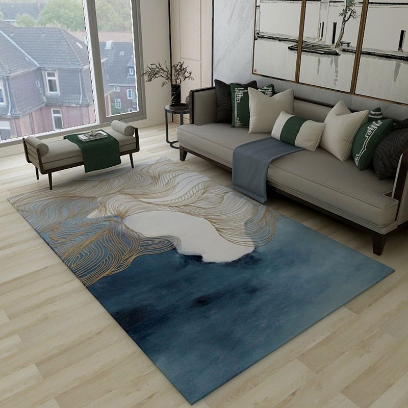 Funky Ink Painting Area Rug Luxury Gold Lines Rug Polyester Anti-Slip Backing Carpet for Home Decor