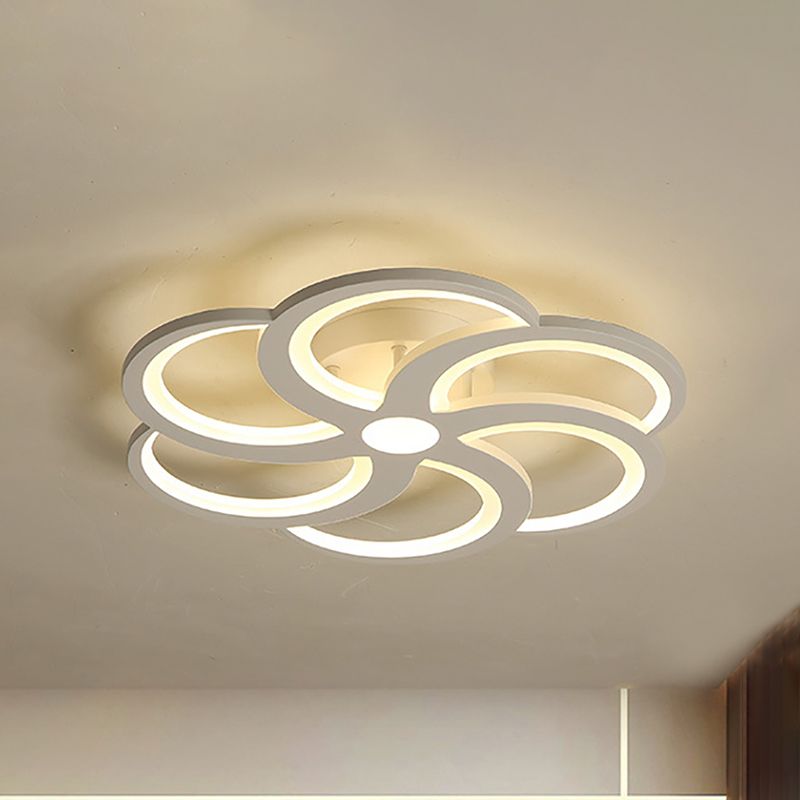 19.5"/23.5" W White Bloom Flush Mount Light Nordic Style Metal and Acrylic Led Living Room Flush Lamp in Warm