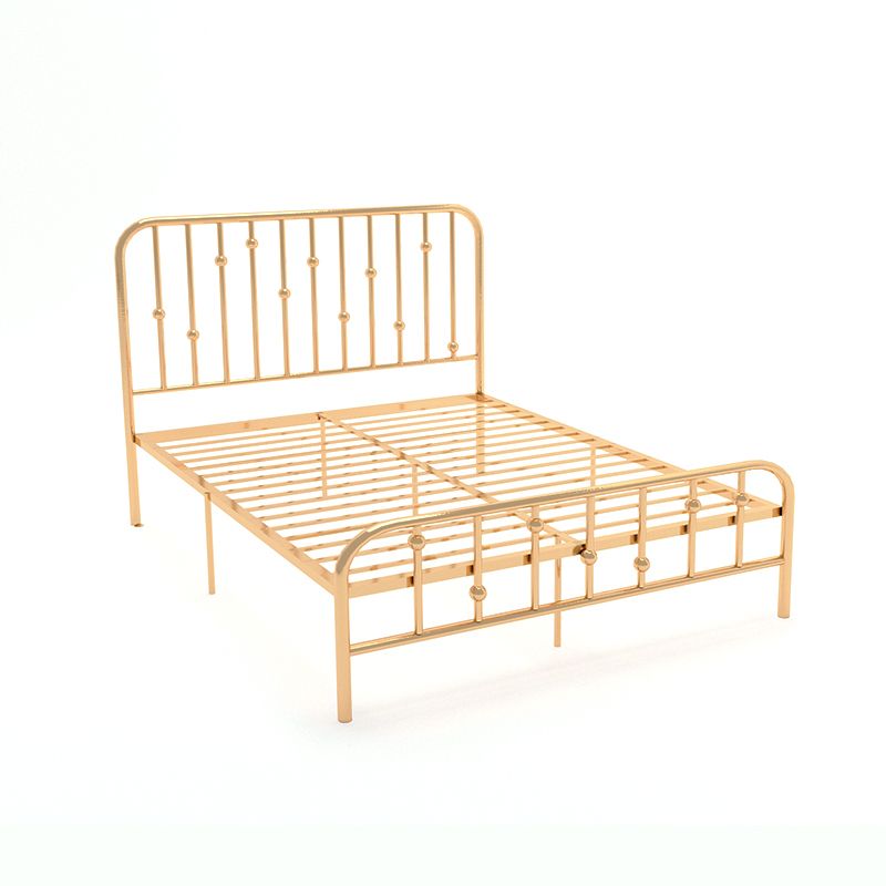 Glam Slat Bed Rectangular Spindle Headboard with Metal Legs Bed