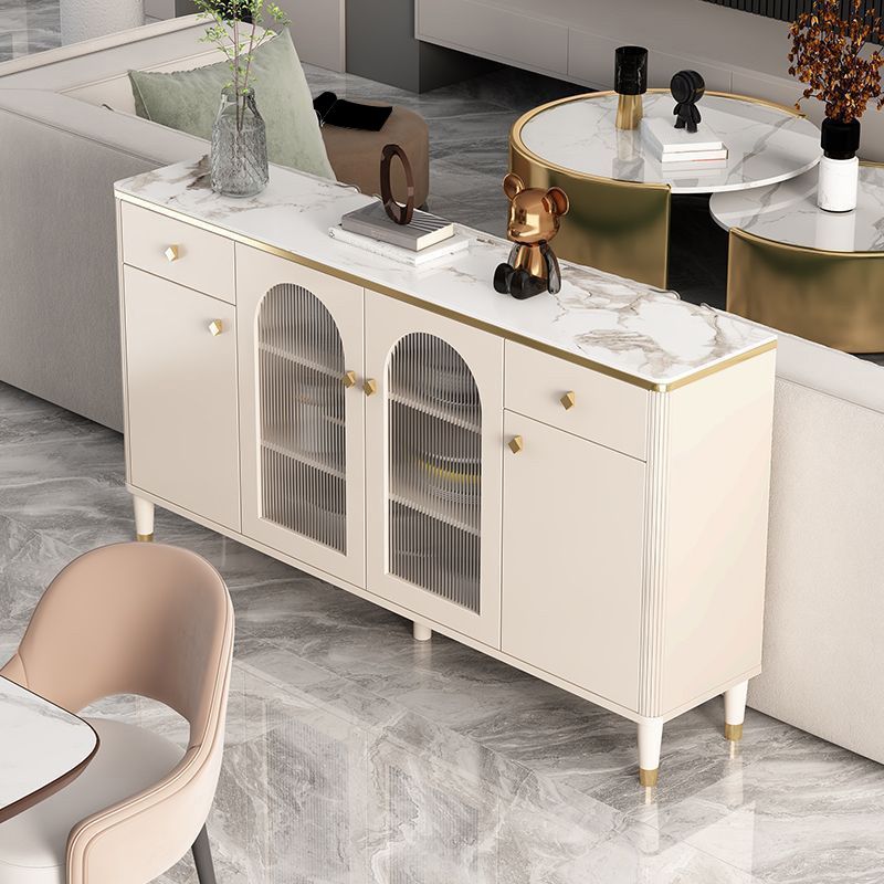 Contemporary Glass Doors Display Stand Wood Hutch Cabinet for Living Room