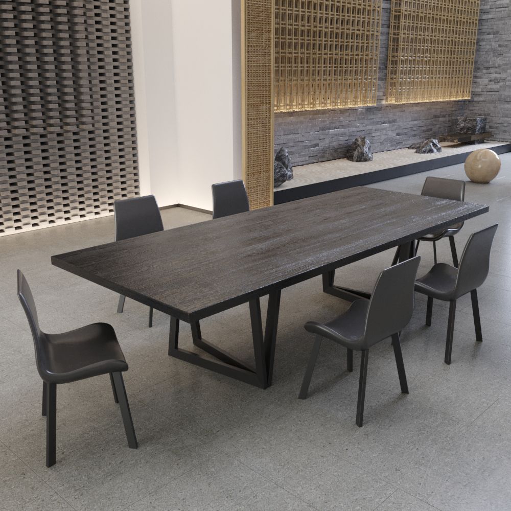 Industrial 1/2/7/9 Pieces Rectangle Dining Set Solid Wood Top Dining Table Set in Black