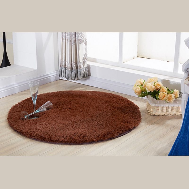 Simplicity Plain Shag Rug Contemporary Round Carpet Nylon Anti-Slip Backing Carpet for Living Room