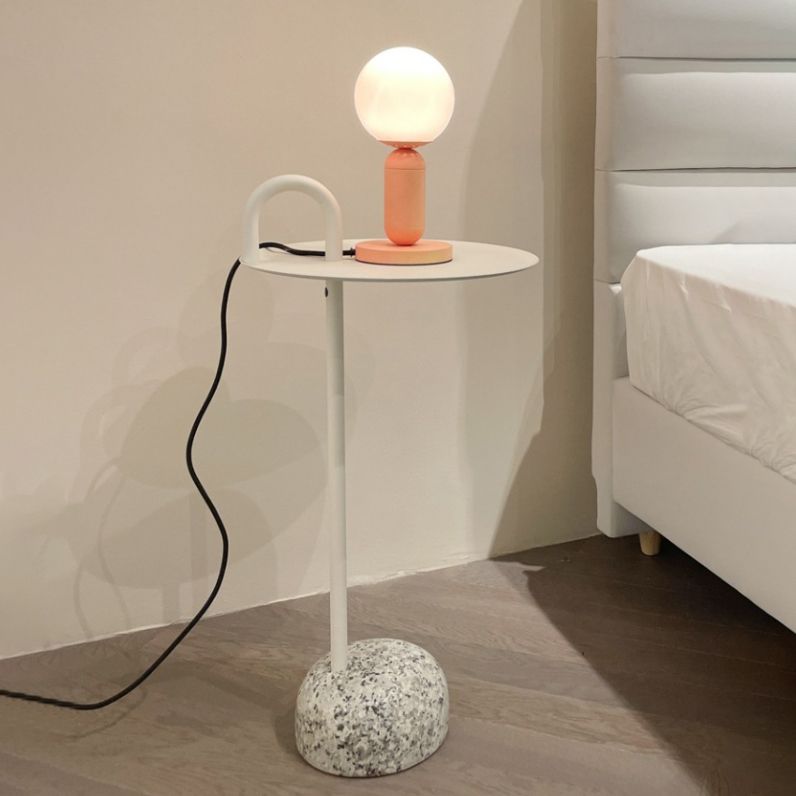 Round Metal Table and Stone Pedestal Base Base Medieval Modern Style Side Table