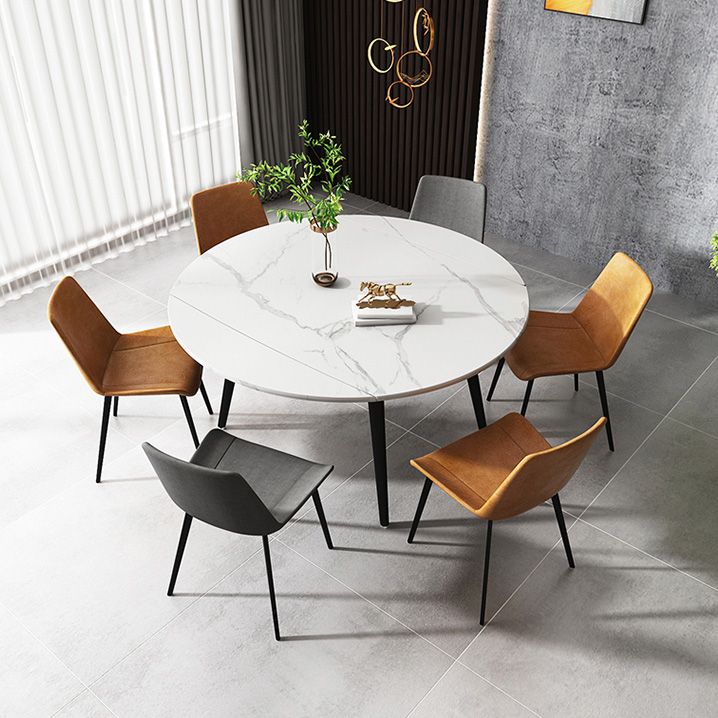 Round 4-foot Dining Site Table Simplicity Style Stone Drop-Leaf Dinette Table for Home