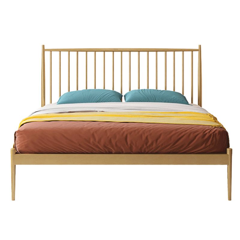Glam Metal Slat Bed with Headboard Standard Bed with Metal Legs in Gold