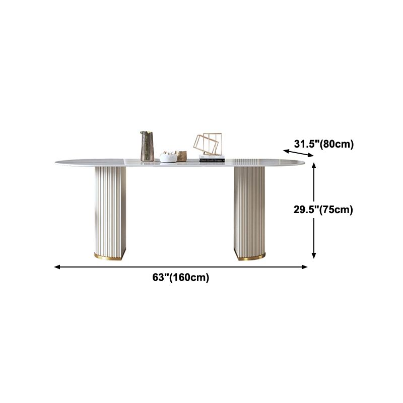 Glam Sintered Stone White Dining Table Oval Standard Dining Table for Kitchen