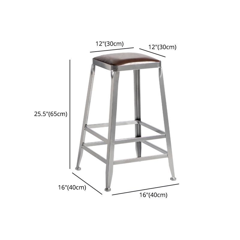 Armless Indoor Barstool Industrial Leather Counter Stool Brushed Silver