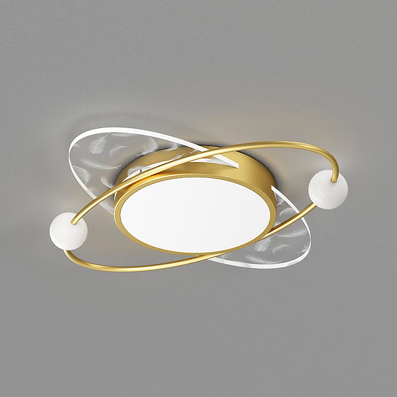 Oval Acrylic LED Semi Flush Ceiling Light in Modern Creative Style Feather Metal Flush Mount for Living Room