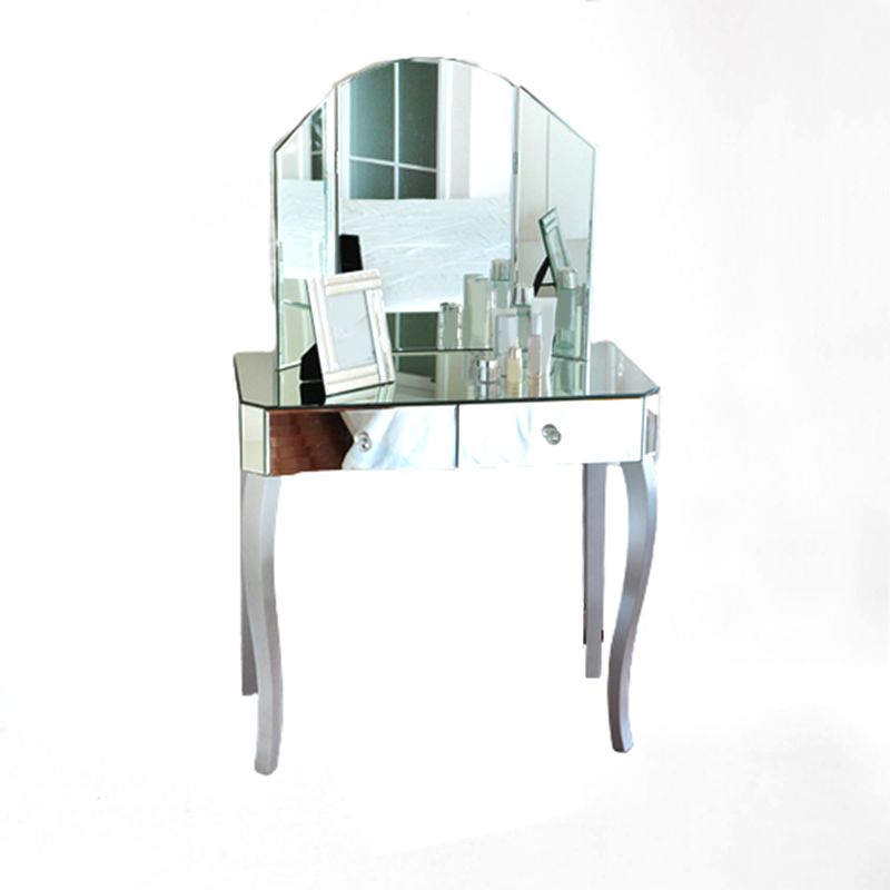 15.74" Wide Vanity Set with Tri-Fold Glass Make-up Vanity with Drawers