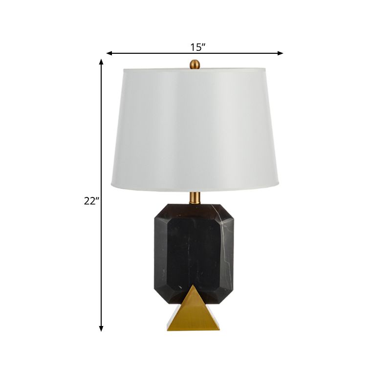 White Drum Desk Light Post Modern 1-Light Fabric Table Lamp with Geometric Marble Middle Column