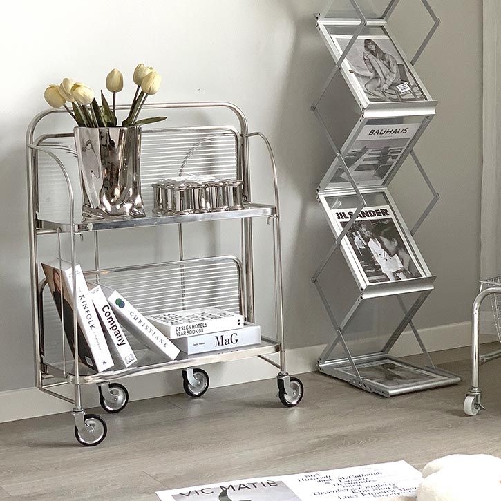 31.50" High Modern Style Rectangle Prep Table Rolling Metal Prep Table for Home