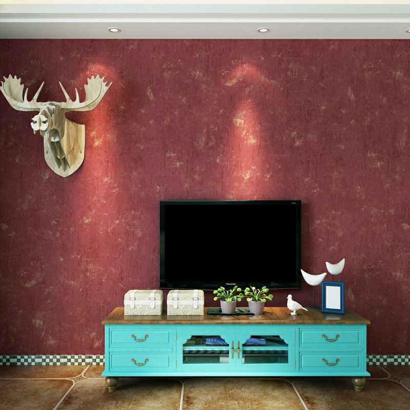 Red Cement Effect Wallpaper Roll Moisture Resistant Industrial Bedroom Wall Decor