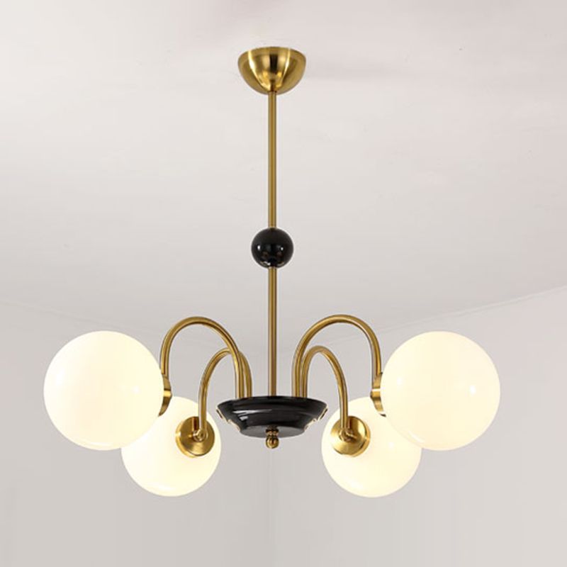 Modern Luxury Globe Hanging Lamp Electroplate Iron Pendant Light with White Glass Shade