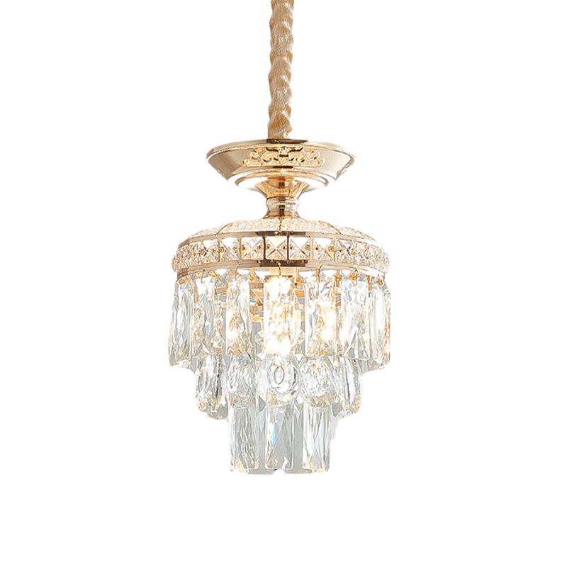 Crystal Lotus/Tiered Pendulum Light Traditional 1 Bulb Dining Room Suspension Pendant in Gold