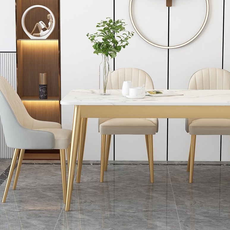 White Rectangle Dining Table Traditional Luxury Dining Table with Metal Base