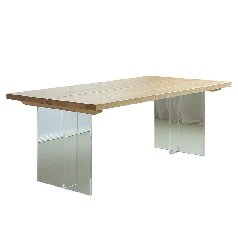 Mesa de comedor de madera de casas simples Mesa de comedor de forma rectangular con base de plástico doble