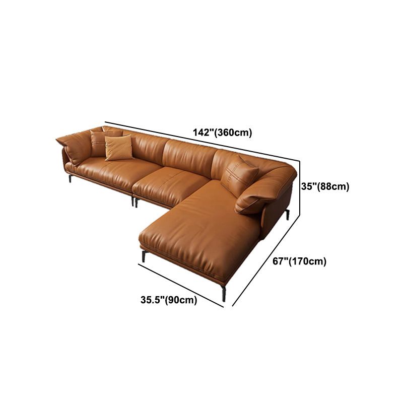 Pillow Top Arm Sectional Sofa 34.65"High Genuine Leather Cushion Back Sofa,Brown