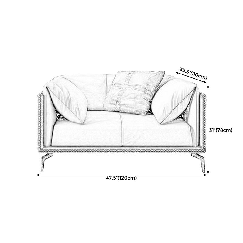 Standard Square Arm Loveseat Grey Loose Back Leather Bench Seating