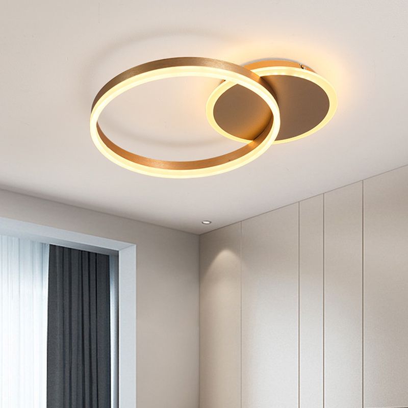 21.5" Wide Golden Double Ring LED Ceiling Light Acrylic Shade Minimalism Flush Mount Lamp for Living Room
