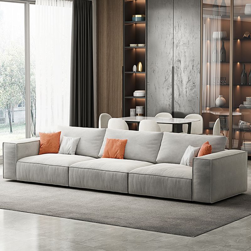 Simple Light-grey Sofa/Sectional with Faux Leather and Pillowed Back Cushions