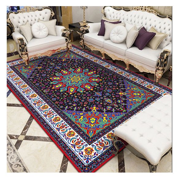 Elegant Red Tone Moroccan Concentric Circles Rug Polyester Traditional Carpet Stain Resistant Rug for Living Room