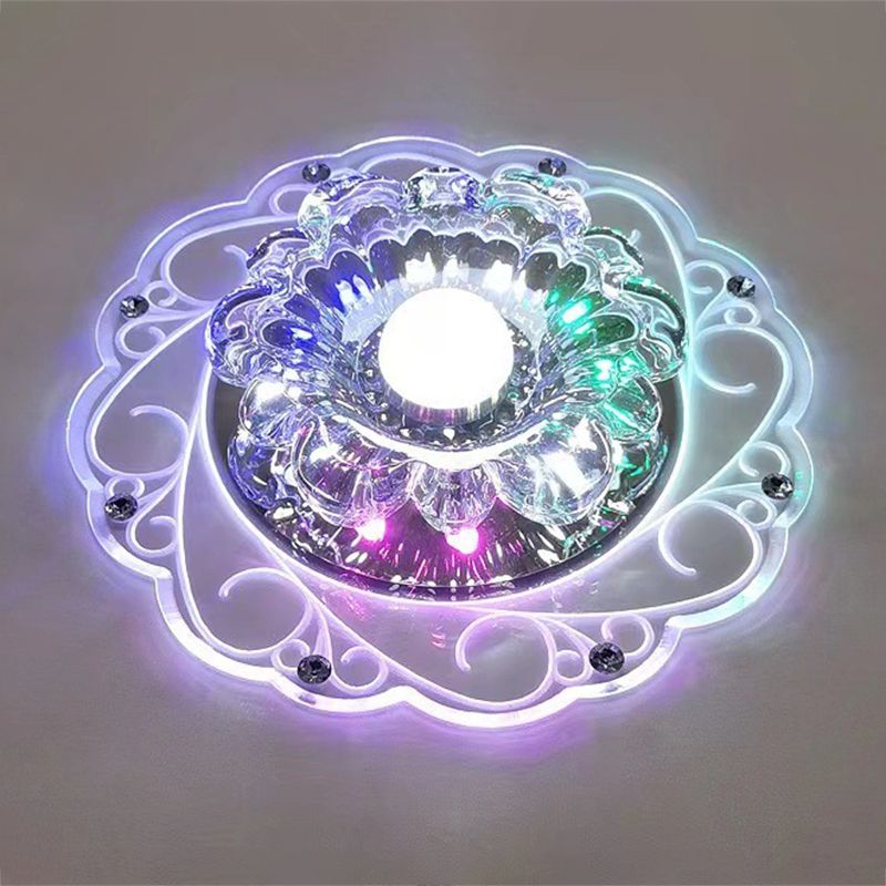 Plafonnier moderne en forme de fleur, plafonnier à 2 lumières en cristal avec trou de 2 à 3.5 pouces de diamètre