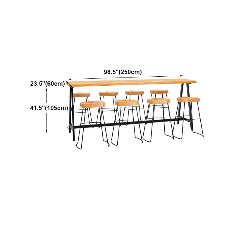 Light Brown Modern Style Bar Table in Solid Wood and Iron Cafe Bar Table, Only Table