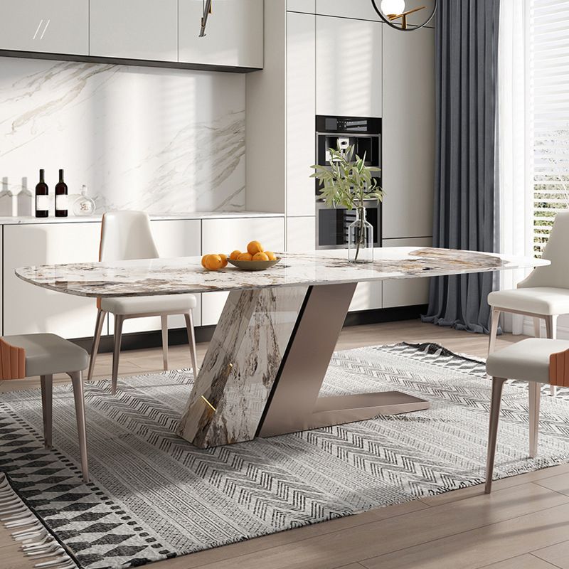 White Stone Top Table for Dining Room Traditional Luxury Rectangle Dining Table