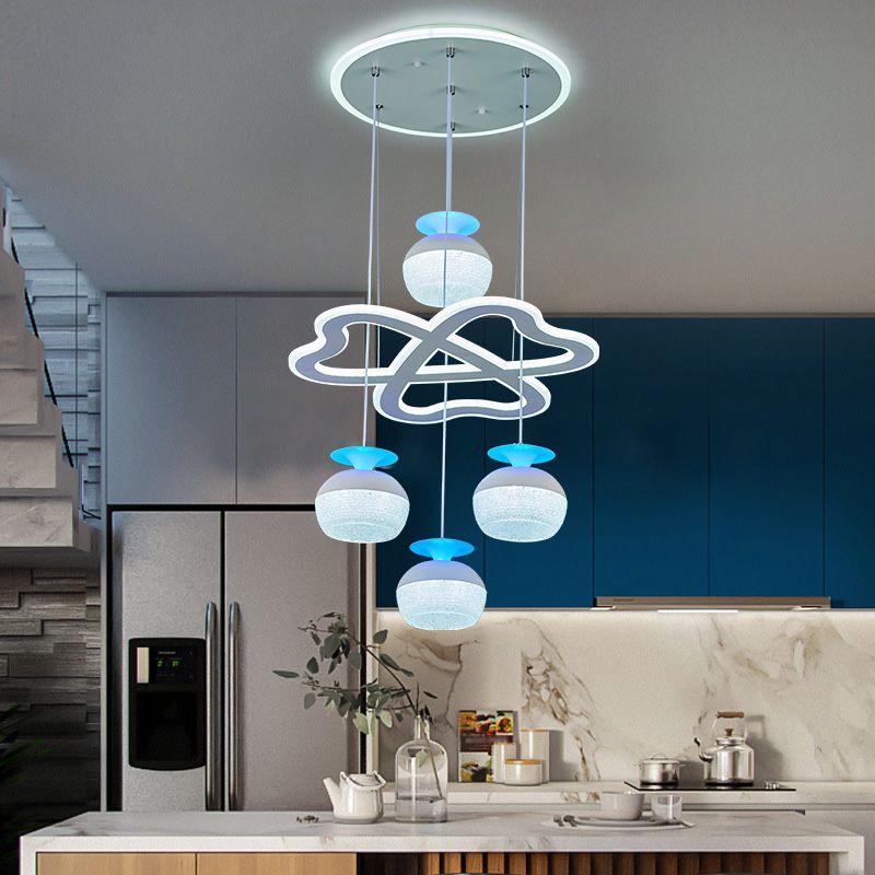 Modern 5-licht hanglamp Licht armatuur Wit wijnglas en klaver multi-plafondlicht met acrylschaduw