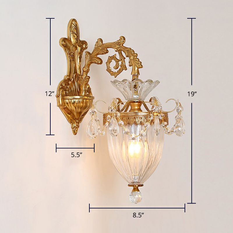 Finitura dorata Muratura Light Country francese Ribellino trasparente in vetro a campana a forma di parete per corridoio