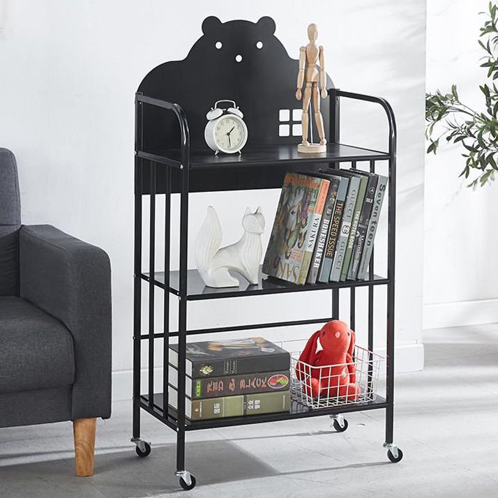 Modern Style Bookshelf Open Back Metal Bookcase with Caster Wheels