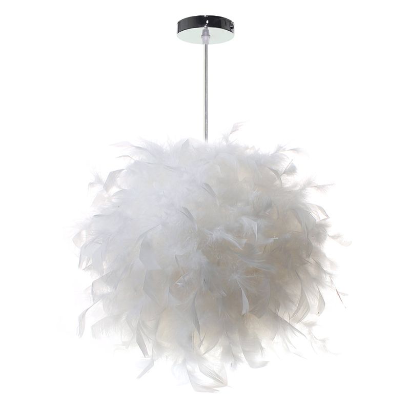 Sphere Feather Ceiling Chandelier Modern Creative Art Deco Living Room Hanging Ceiling Light in White