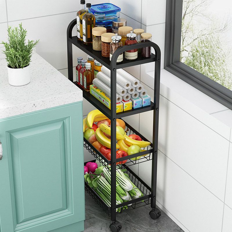 Open Storage Prep Table with Basket Kitchen Trolley in Black