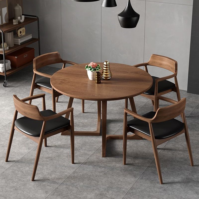 Round Dinette Set with Wooden Chairs 1/2/3/5 Pcs Brown Wood Dining Set for Home
