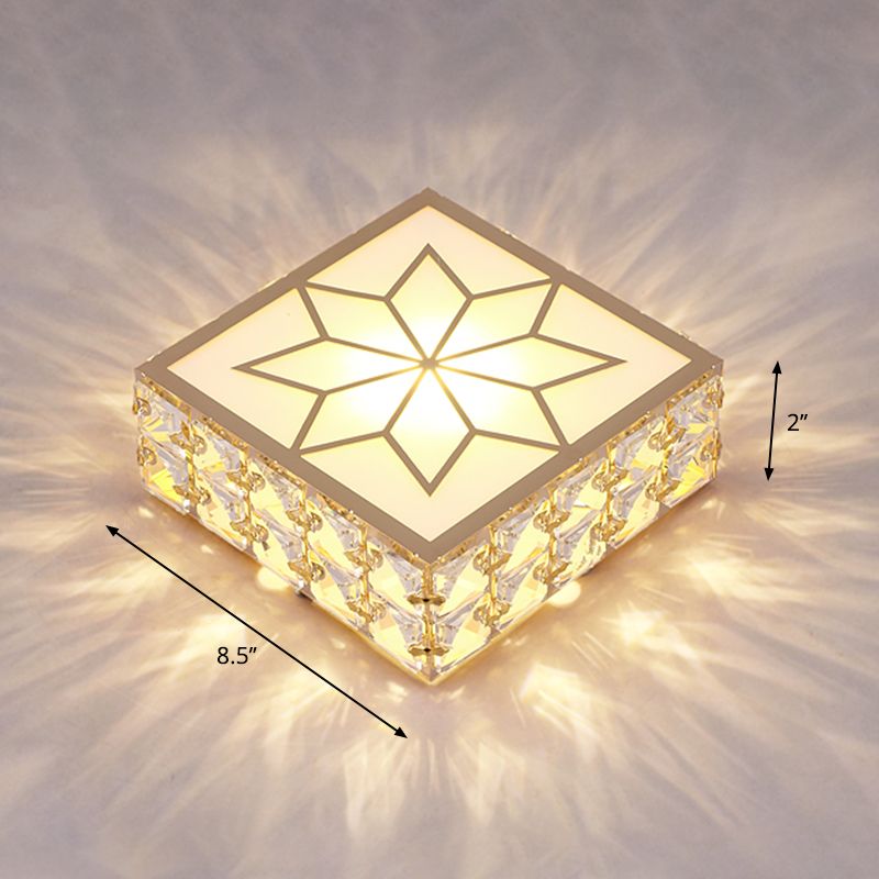Plafonnier LED encastré carré doré, plafonnier encastré en cristal de simplicité pour Foyer