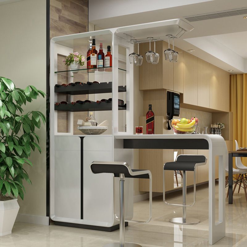 Modern Rectangle Bar Table Wood Table with Wine Cabinet for Living Room