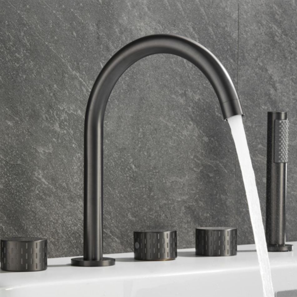 Contemporary Deck Mounted Copper Tub Faucet Low Arc Roman Tub Faucet Set
