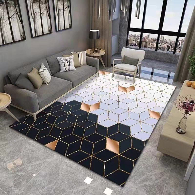 Green Cube Pattern Rug Polyester Modern Rug Washable Rug for Living Room