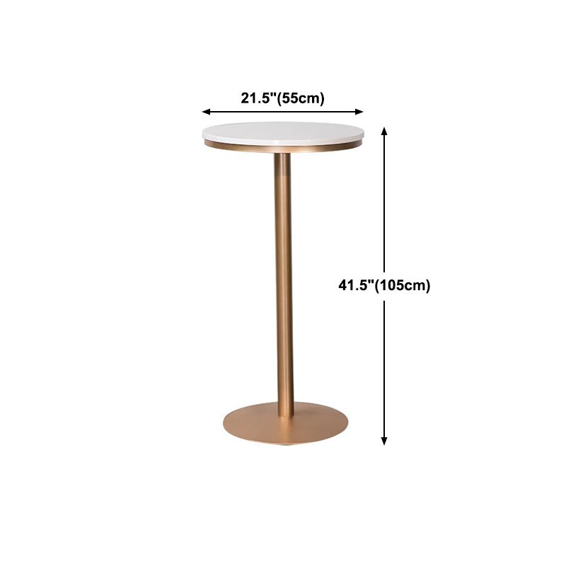 Glam White Faux Marble Bistro Table Indoor Gold Bar Table with Single Pedestal, Only Table