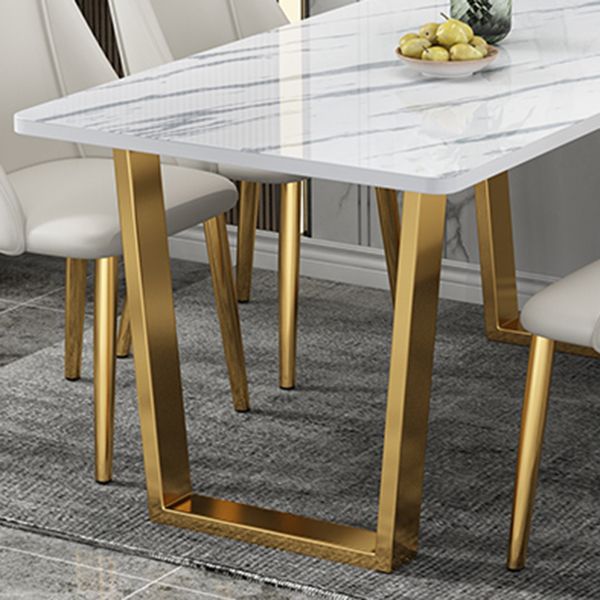 Metal Traditional Luxury Rectangle Table intérieure Table de pierre fritrée blanche avec base de traîneau