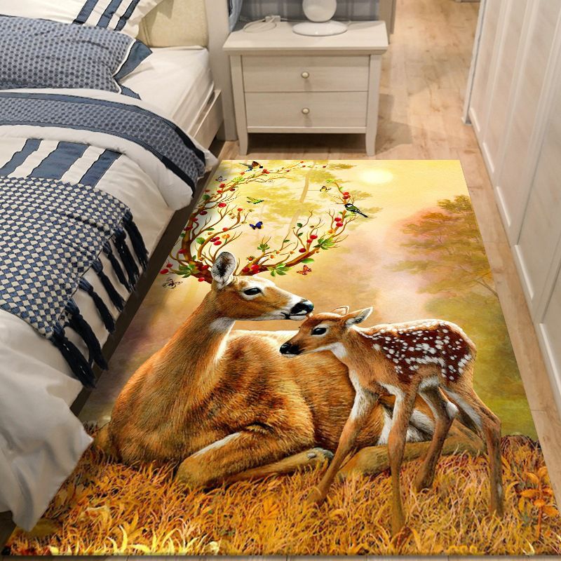 Multi-Color Sika Deer Pattern Rug Contemporary Creative Indoor Carpet Polyester Stain Resistant Rug for Home Decor