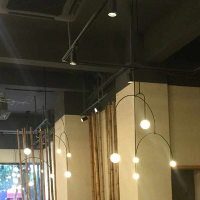 Simplicity 3 Lights Chandelier Black Arched Pendant Lamp with Ball White Glass Shade